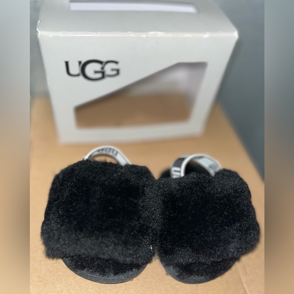 Baby UGG Black Plush Slippers - Picture 1 of 4